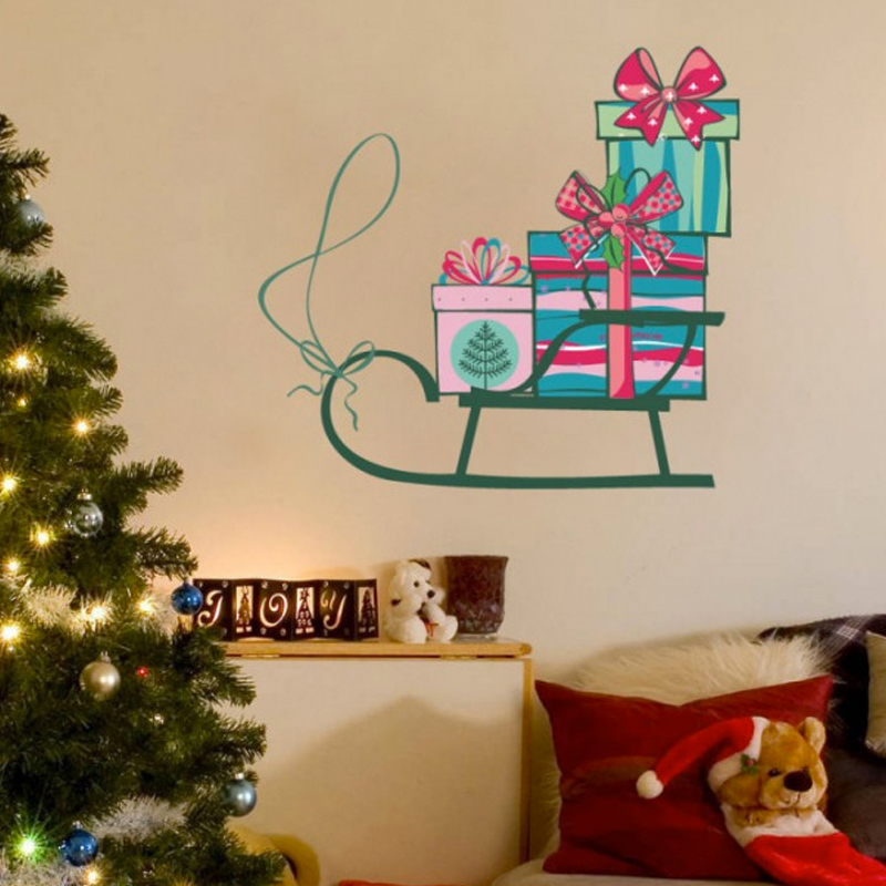 Αυτοκόλλητο τοίχου Χριστουγεννιάτικα έλκηθρο με δωράκια